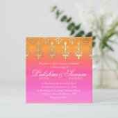 Invitation Un mariage indien invite Damask Gold Pink Orange (Debout devant)
