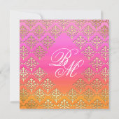 Invitation Un mariage indien invite Damask Gold Pink Orange (Dos)