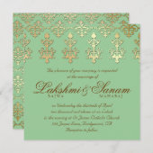 Invitation Un mariage indien invite Damask Gold Spring Green (Devant / Derrière)