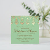 Invitation Un mariage indien invite Damask Gold Spring Green (Debout devant)