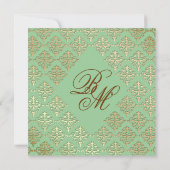 Invitation Un mariage indien invite Damask Gold Spring Green (Dos)