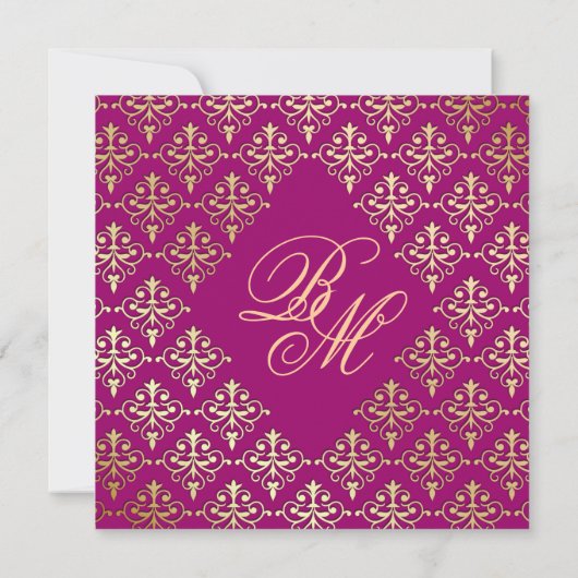 Invitation Un mariage indien invite Damask Gold Vin d'automne (Dos)