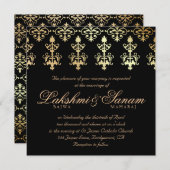 Invitation Un mariage indien invite Damask Gold Winter Black (Devant / Derrière)