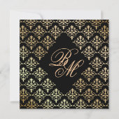 Invitation Un mariage indien invite Damask Gold Winter Black (Dos)