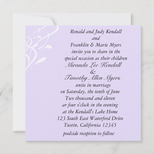 Invitation Un mariage léger et sans respiration (Devant)