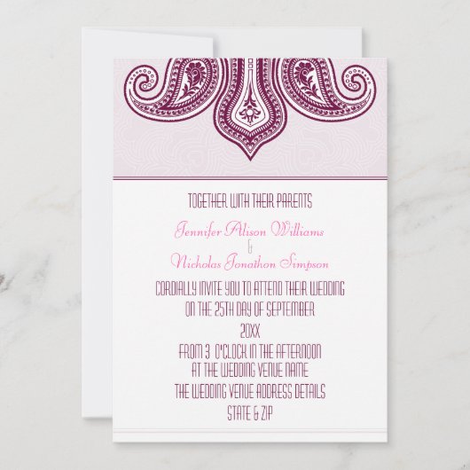 Invitation Un Mariage Motif couleur style henné Paisley (Devant)