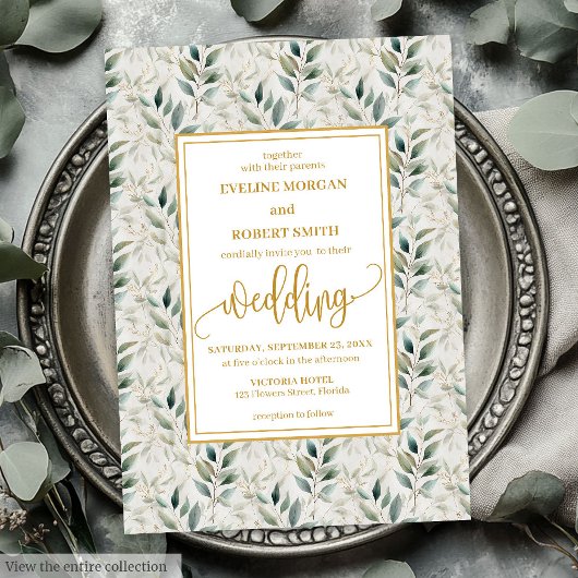 Invitation Un mariage pour l'or profond vert intemporel invit