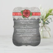 Invitation Un mariage Rose en bois rustique gris-corail (Debout devant)