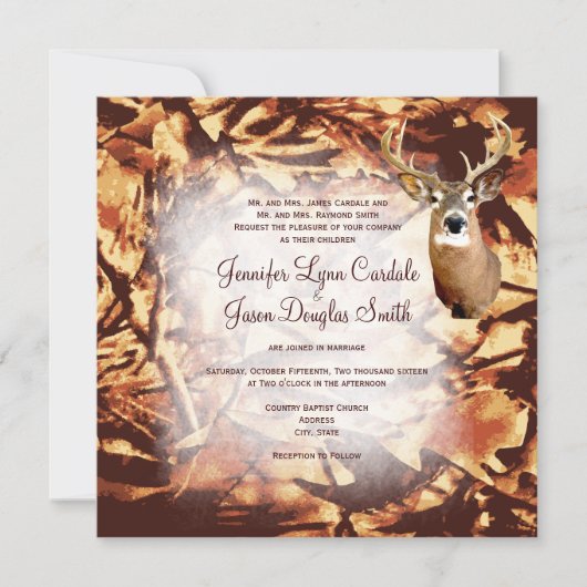 Invitation Un mariage rustique de chasses à la caméra de cerf (Devant)