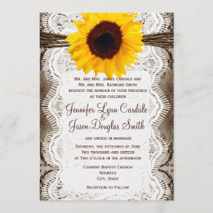 Invitation Un mariage rustique de dentelle de tournesol