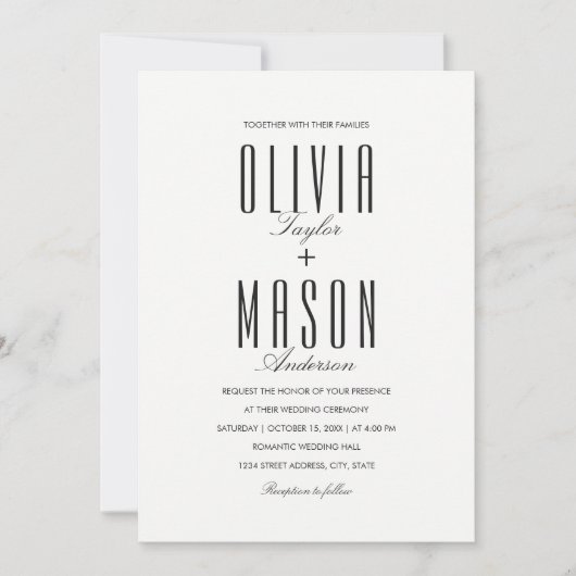Invitation Un mariage simple invite à une typographie moderne (Devant)