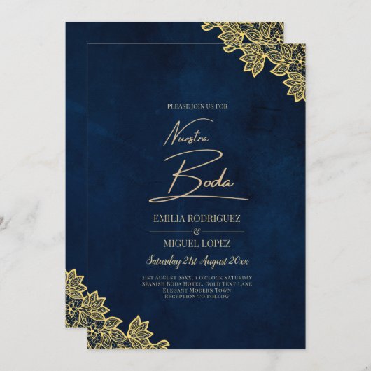 Invitation Un mariage tout en 1 en dentelle d'or invite QR Co (Devant / Derrière)