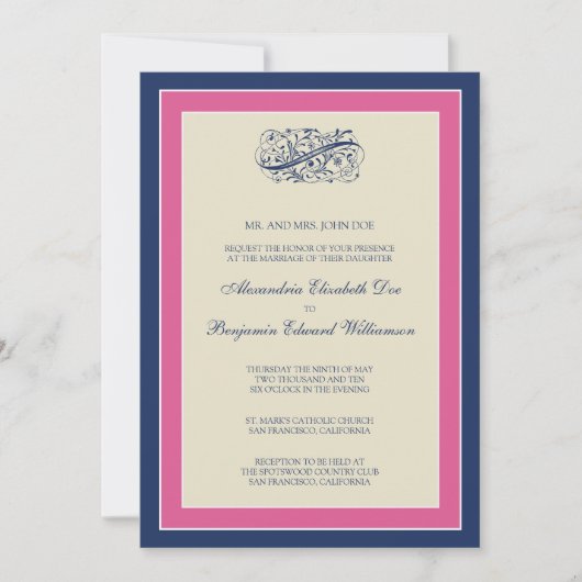 Invitation Un mariage tout simple 5x7 Fuchsia/Navy (Devant)