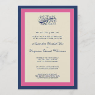 Invitation Un mariage tout simple 5x7 Fuchsia/Navy
