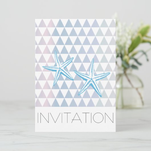 Invitation Un mariage triangulaire Motif d'étoiles de mer inv (Debout devant)
