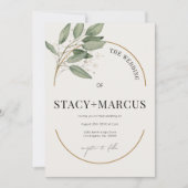 Invitation Un Mariage vert et or avec un accent or (Devant)