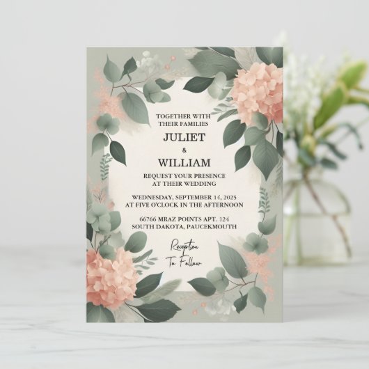 Invitation Un Mariage vert pâle Peach Mint Moss Sage (Debout devant)