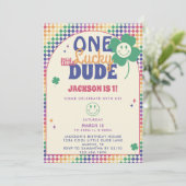 Invitation Un Mec chanceux sourire visage 1er anniversaire (Debout devant)