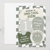 Invitation Un mec cool Rétro Damier 1er Anniversaire (Devant / Derrière)