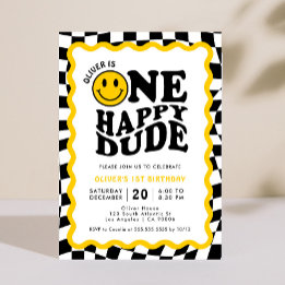 Invitation Un mec heureux | Wavy Happy Face Boy 1er anniversa
