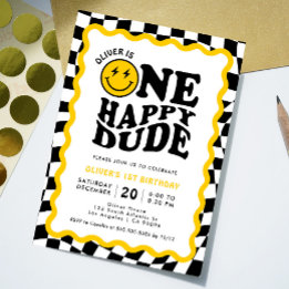 Invitation Un mec heureux | Wavy Smile Face Boy 1er anniversa