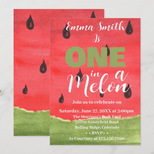 Invitation Un melon pour un premier anniversaire de pastèque (Devant / Derrière)