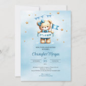 Invitation Un mignon bébé ours c'est un garçon baby shower (Devant)