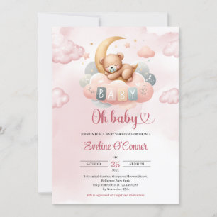 Invitation Un mignon bébé ours en peluche dormant au-dessus d