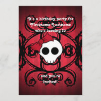 Un mignon crâne gothique sur rouge et noir 5x7 ann