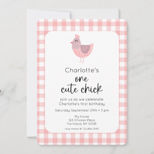 Invitation Un mignon poussin Peach 1er Anniversaire Photo Inv (Devant)
