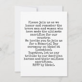 Invitation Un moment pour honorer les héros d'Amérique (Dos)