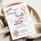 Invitation UN monde derful rose Voyage fille 1er anniversaire