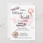 Invitation UN monde derful rose Voyage fille 1er anniversaire (Devant)
