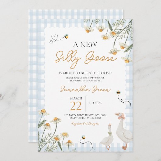 Invitation Un nouveau Baby shower d'oie stupide (Devant / Derrière)