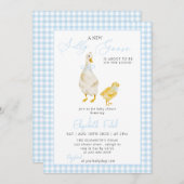 Invitation Un nouveau Baby shower En vichy bleu oie (Devant / Derrière)