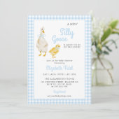 Invitation Un nouveau Baby shower En vichy bleu oie (Debout devant)