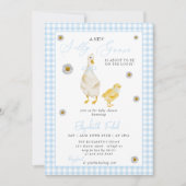 Invitation Un nouveau Baby shower En vichy bleu oie (Devant)