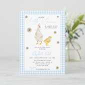 Invitation Un nouveau Baby shower En vichy bleu oie (Debout devant)