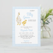 Invitation Un nouveau Baby shower En vichy bleu oie (Debout devant)