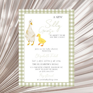 Invitation Un nouveau Baby shower En vichy vert d'oie