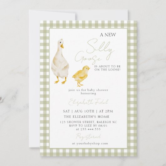 Invitation Un nouveau Baby shower En vichy vert d'oie (Devant)