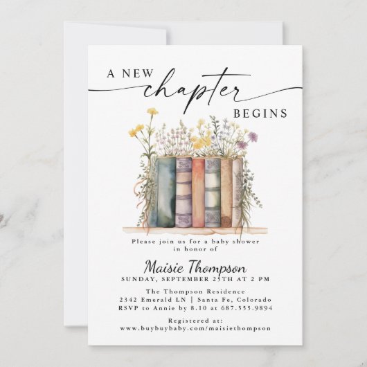 Invitation Un nouveau chapitre commence Baby Shower, Thème du (Devant)