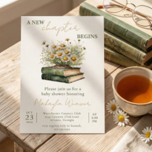 Invitation Un nouveau chapitre commence Floral Books Baby Sho