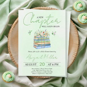 Invitation Un nouveau chapitre commence floral livre vert bab