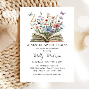 Invitation Un nouveau chapitre commence le Baby shower Fleur 