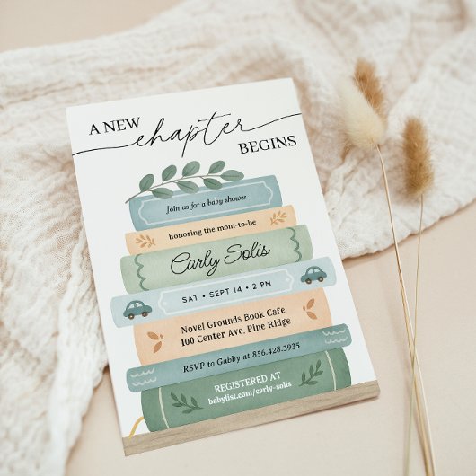 Invitation Un nouveau chapitre commence le Baby shower Storyb