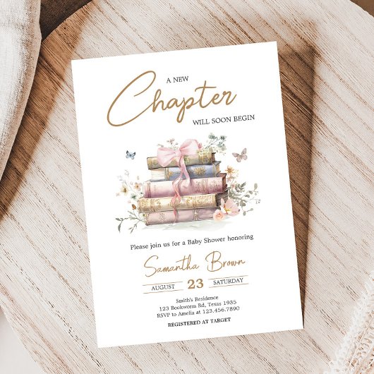 Invitation Un nouveau chapitre commence le Baby shower Storyb