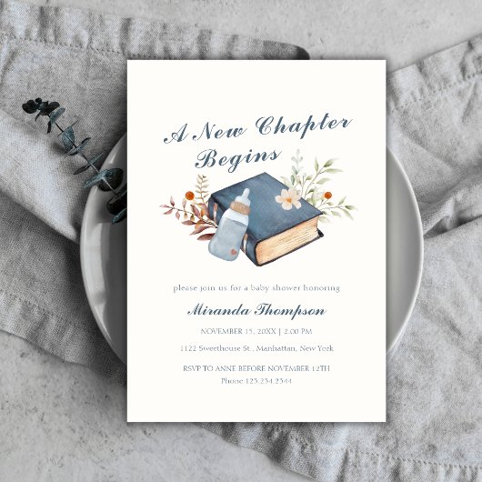 Invitation Un nouveau chapitre commence le livre Baby shower 