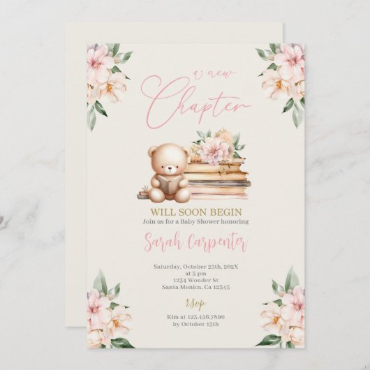 Invitation Un nouveau chapitre commence Teddy Bear Baby showe (Devant / Derrière)
