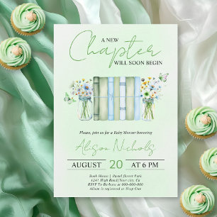 Invitation Un nouveau chapitre commence, une baby shower vert